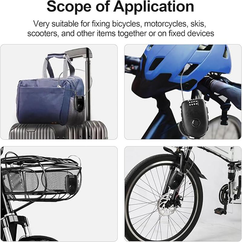 Motorcycle Steel Cable Code Lock Suitcase Car Sled Telescopic Wire Rope Lock Cycling Helmet Code Wheel Password Lock Anti-Theft