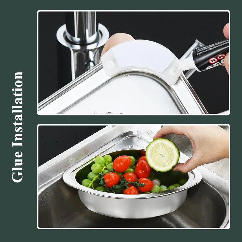Nerezový rohový dřez Odkapávací stojan Držák baterie Sítko Cedníky na odpadky Odkapávací úložná polička Kuchyňský organizér