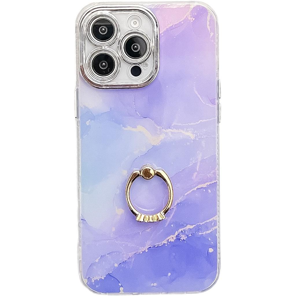 For iPhone 16 Pro Max Case with Kickstand IMD Marble Pattern Electroplated Phone Cover