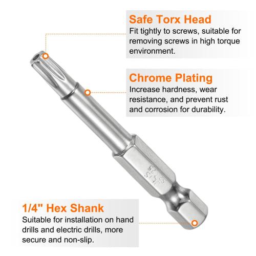 uxcell 2-Piece Set of T25 Driver Bits, 1/4" Hex Shank, 50mm, S2 Steel, Magnetic, Torx Driver Bits, Tamper-Resistant, Star Bit, Torx Head for Drivers,