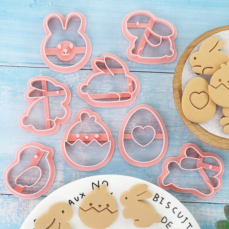 8Pcs Cartoon Easter Bunny Cookie Mould Cute Rabbit Chick Eggs Animal Pattern Biscuit Cutter Cake Decorating Tools Baking Molds