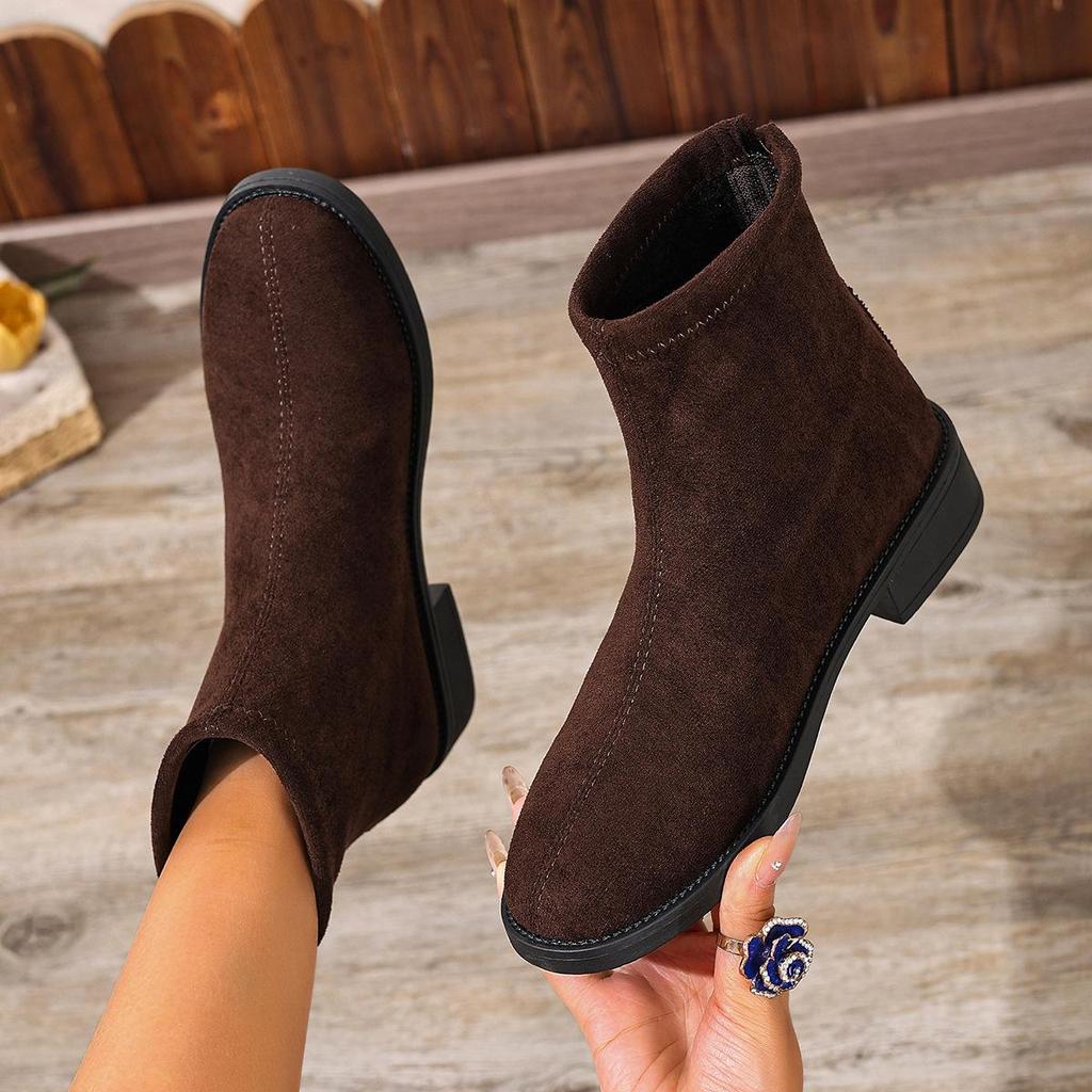 Suede Women's Boots Retro Fashion Women's Short Boots Autumn and Winter Single Boots Thick Heel Slim Womens Shoes