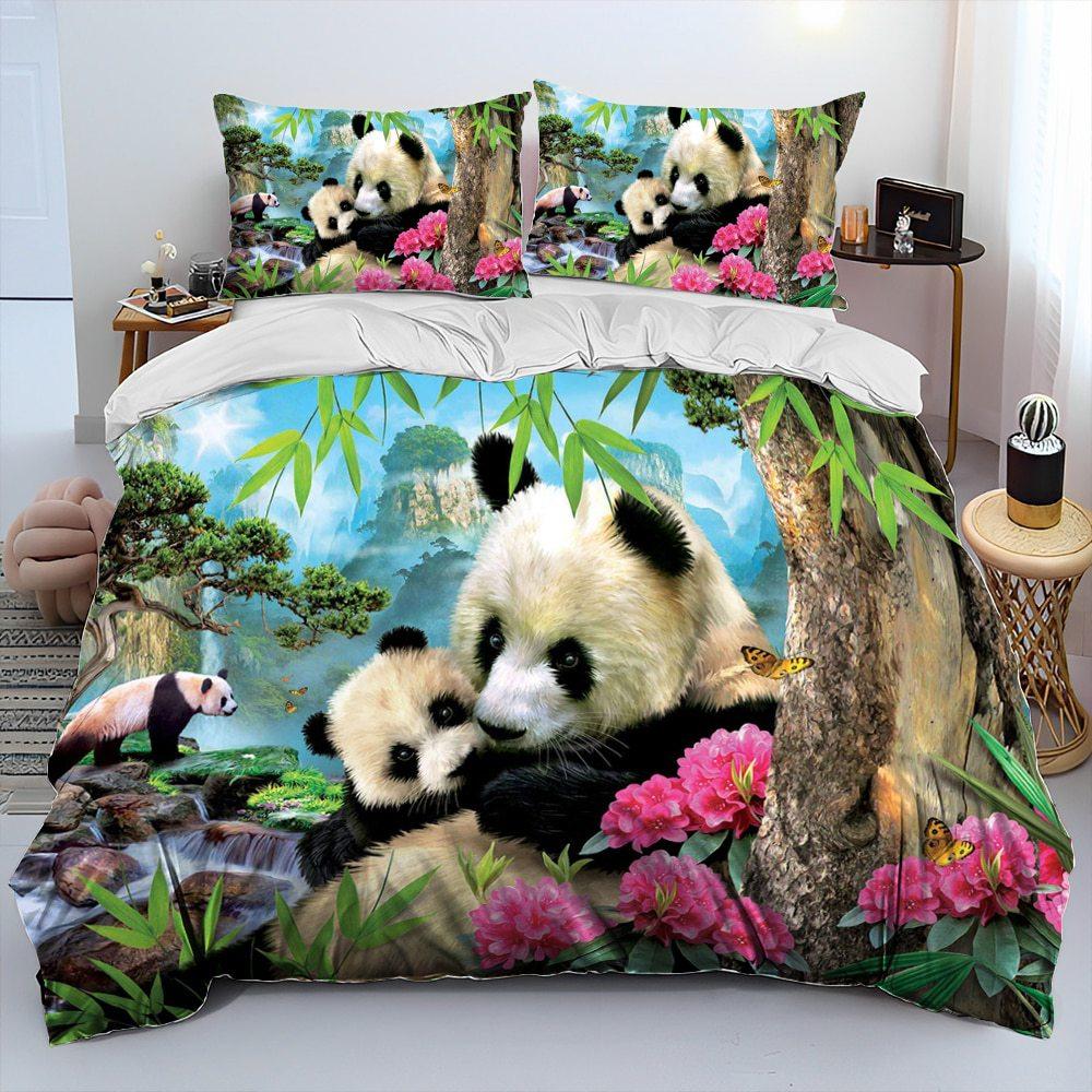 Panda Quilt Cover 2 Piece Set, Microfiber Quilt Cover Bedding Sets With Pillowcases For Kids Adult Comforter Cover Double
