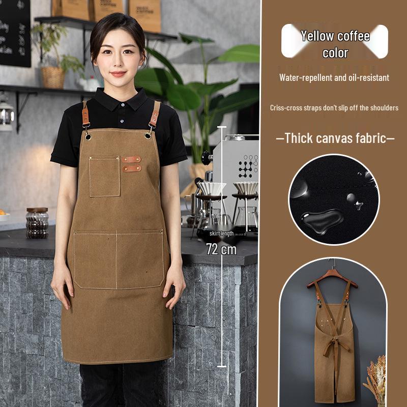 Пользовательский водонепроницаемый холщовый фартук с логотипом - Пятноустойчивый для модных официантов кофейни One Size