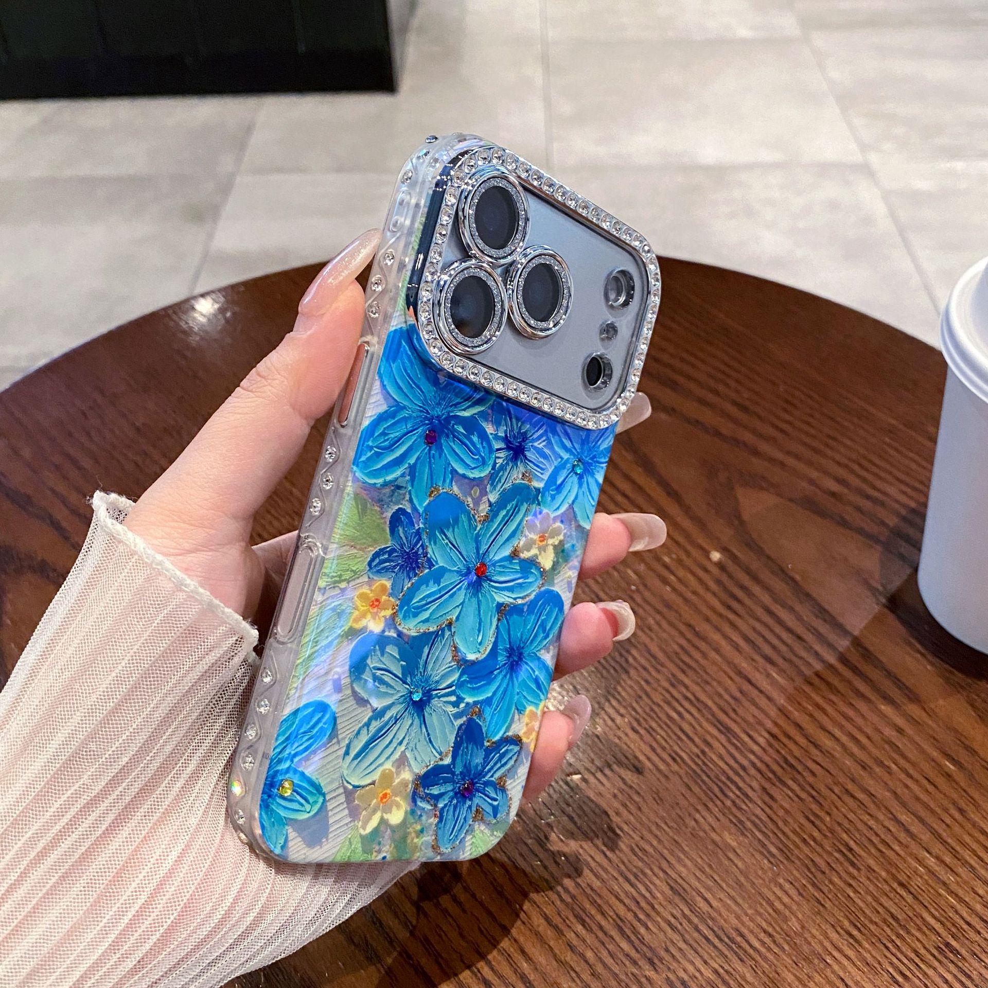 

Blue Cherry Blossom Drill Design Phone Case for Apple 15/16/17Pro/ProMax - Drop-Proof Epoxy Finish iPhone 14 Pro