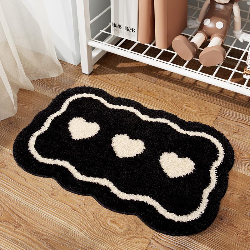 Bathroom Absorbent Floor Mat Love Heart Pattern Plush Thick Carpet Toilet Kitchen Entrance Door Anti Slip Foot Mat Modern Rug
