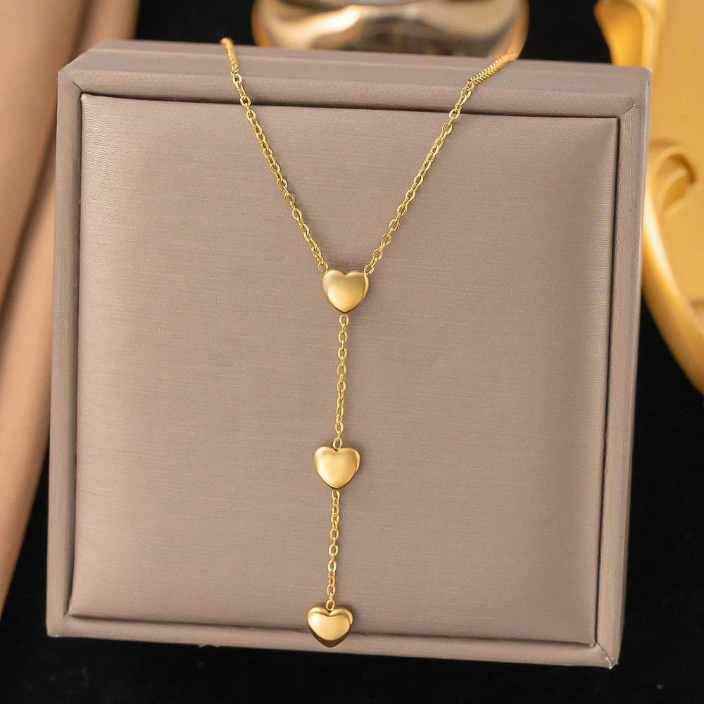 Elegant Women s Fringe Peach Heart Pendant Necklace Stainless Steel Heart Shaped Choker  Valentine s Day Anniversary Gift