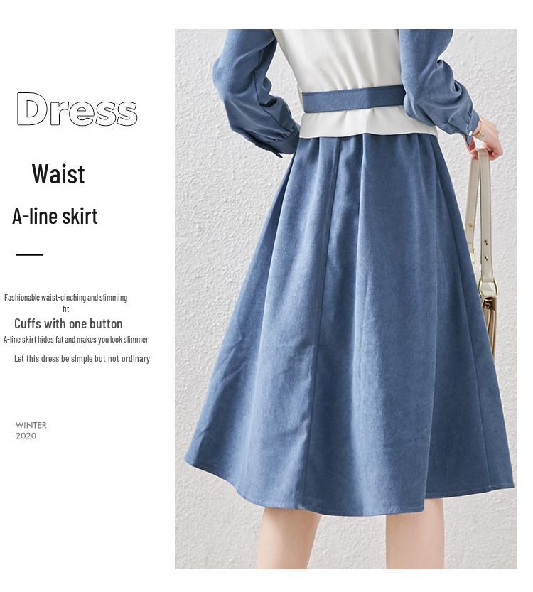 Spring 2024 Trendy Women's A-Line Dress: Long-Sleeved, Waist-Slimming with Large Swing Skirt