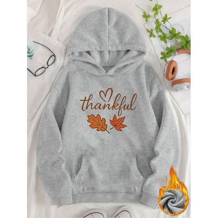 Women's Casual Maple Leaf Print Hoodie, Loose Pullover Sweatshirt for Daily Commute & Thanksgiving
