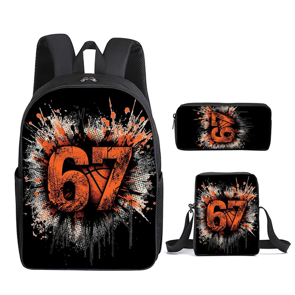 Fashion Novelty 67 Six Seven 3D Print 3pcs/Set Pupil School Bags Laptop Daypack Backpack Inclined Shoulder Bag Pencil Case