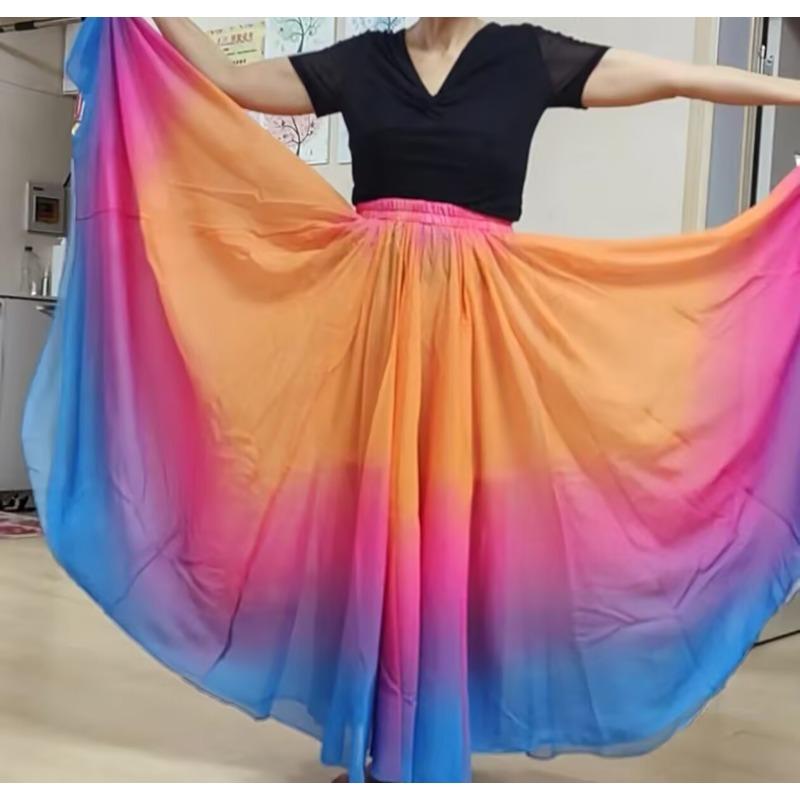Flowing Long Skirt Gradient Belly Dance Skirt Women Classical Dance Performance Costume Sun Skirt