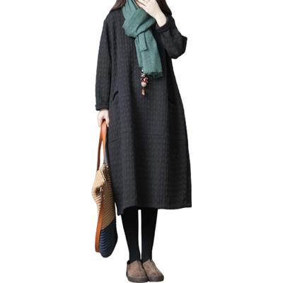 JINJUDUO Long Long Slimming Tunic Maxi Loose Solid Plus 2XL Women's Dress, Autumn/Winter/Spring, Sleeve, Dress, Fit, Color, Cotton, Flattering, Size,