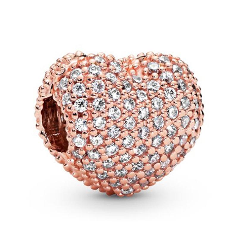 Rose Gold Large Hole Loose Beads Pendant For DIY Pulsera Necklace Accessories Women Fine Jewelry Gifts