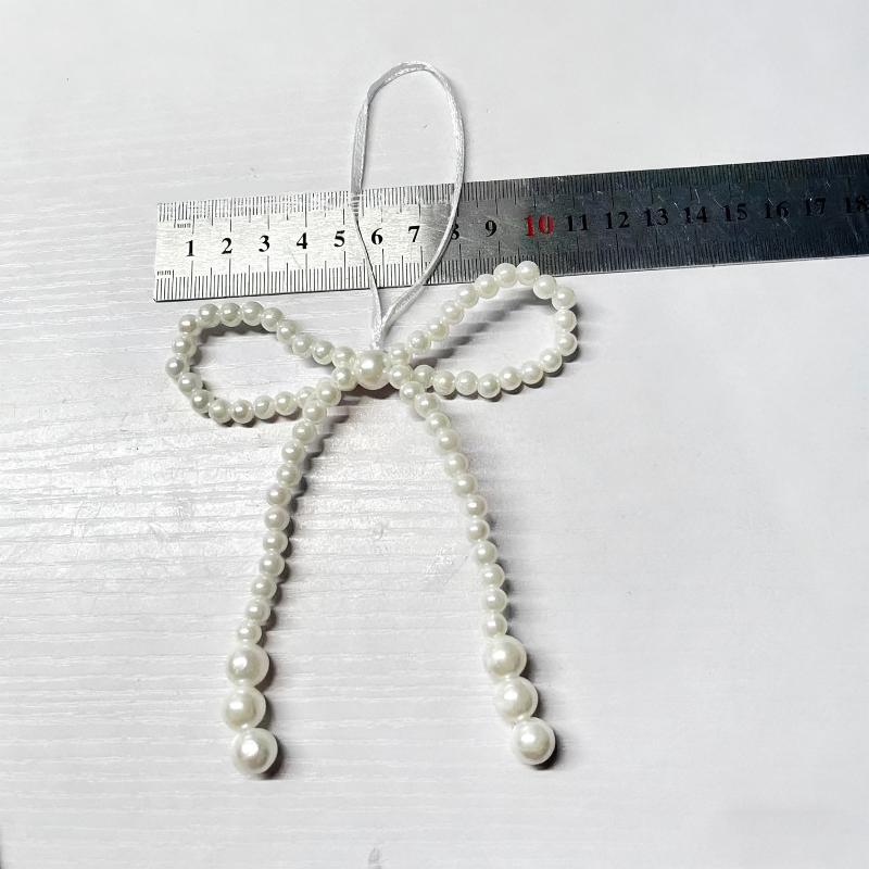 2/12Pcs Hand Woven Pearl Bow Christmas Ornament - Fringe Pendant Tree Decor, Holiday Party Girls Room Festive Decor Supplies