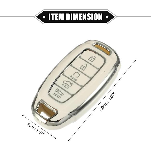 Key Fob Cover Compatible for Hyundai Elantra, 5 Buttons Silver Tone Edge Fashion Soft TPU White Remote Keyless Smart Key Fob Case Protection Shell