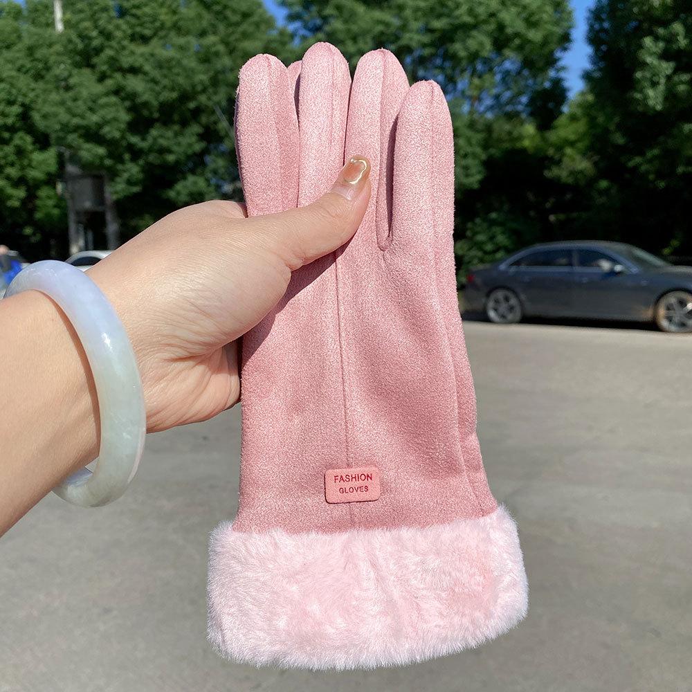 New gloves women's autumn and winter touch screen fleece warm suede gloves cycling winter thickened cold gloves