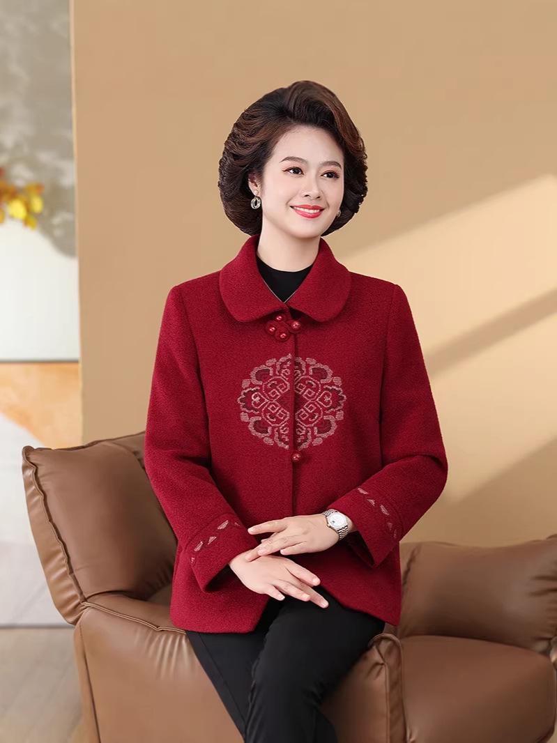 

Mom s 2026 Winter Wool Coat - Mother-in-law s Formal Wear for Weddings, Autumn & Winter Style for Middle-aged and Elderly Women 3XL (for 145-160 kg) красный