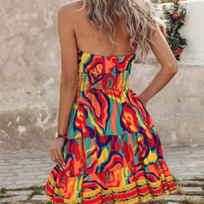 Summer Fashion Sexy Strapless Hanging Neck Women's Dresses