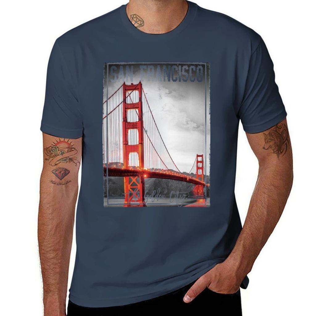 Vintage Style San Fransico Golden Gate Bridge Tshirt Independence Day Short Sleeve Tshirt