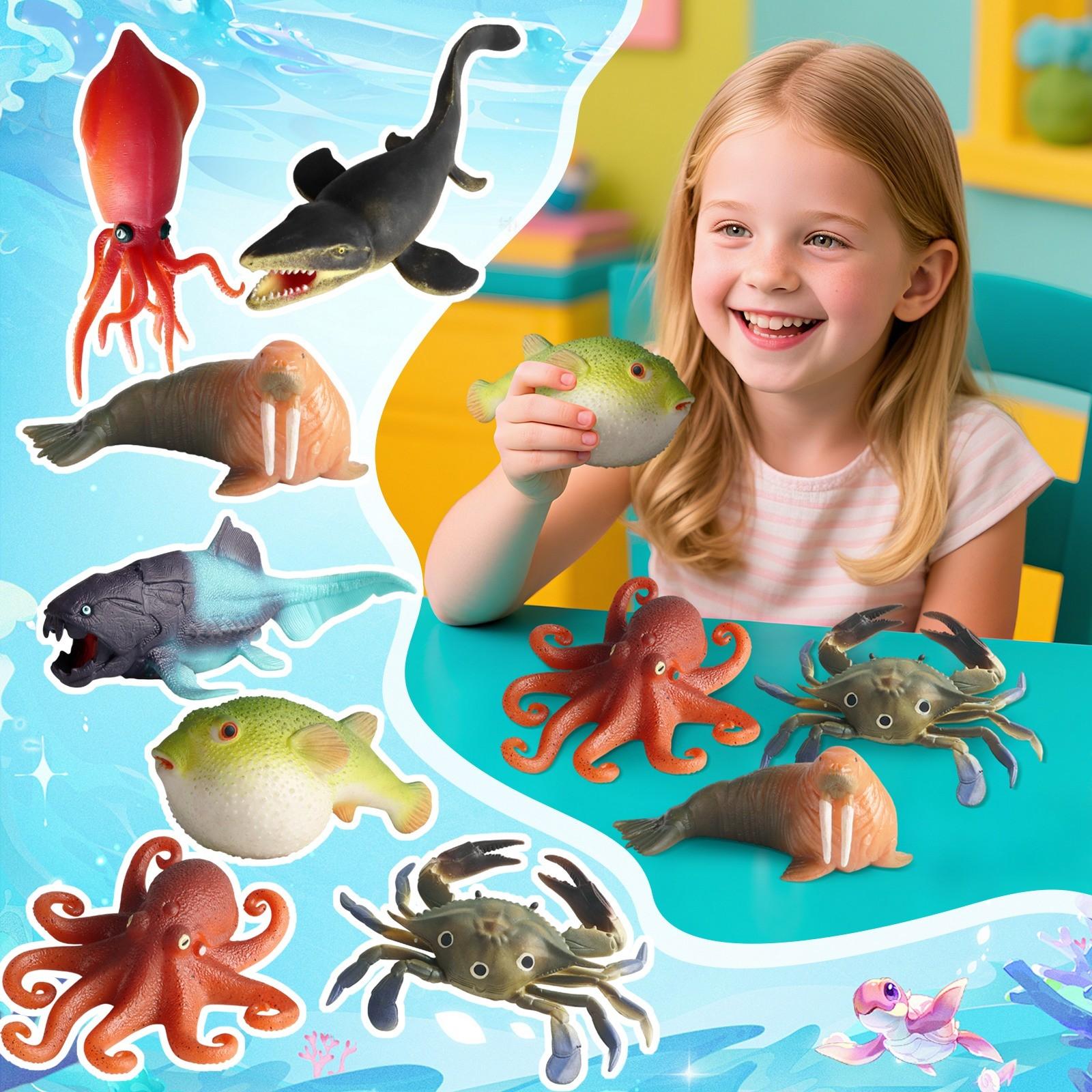 

Детские имитации моделей животных, таких как рыба-фугу, краб и дунклейостеус, — это забавные и снимающие стресс игрушки. One Size