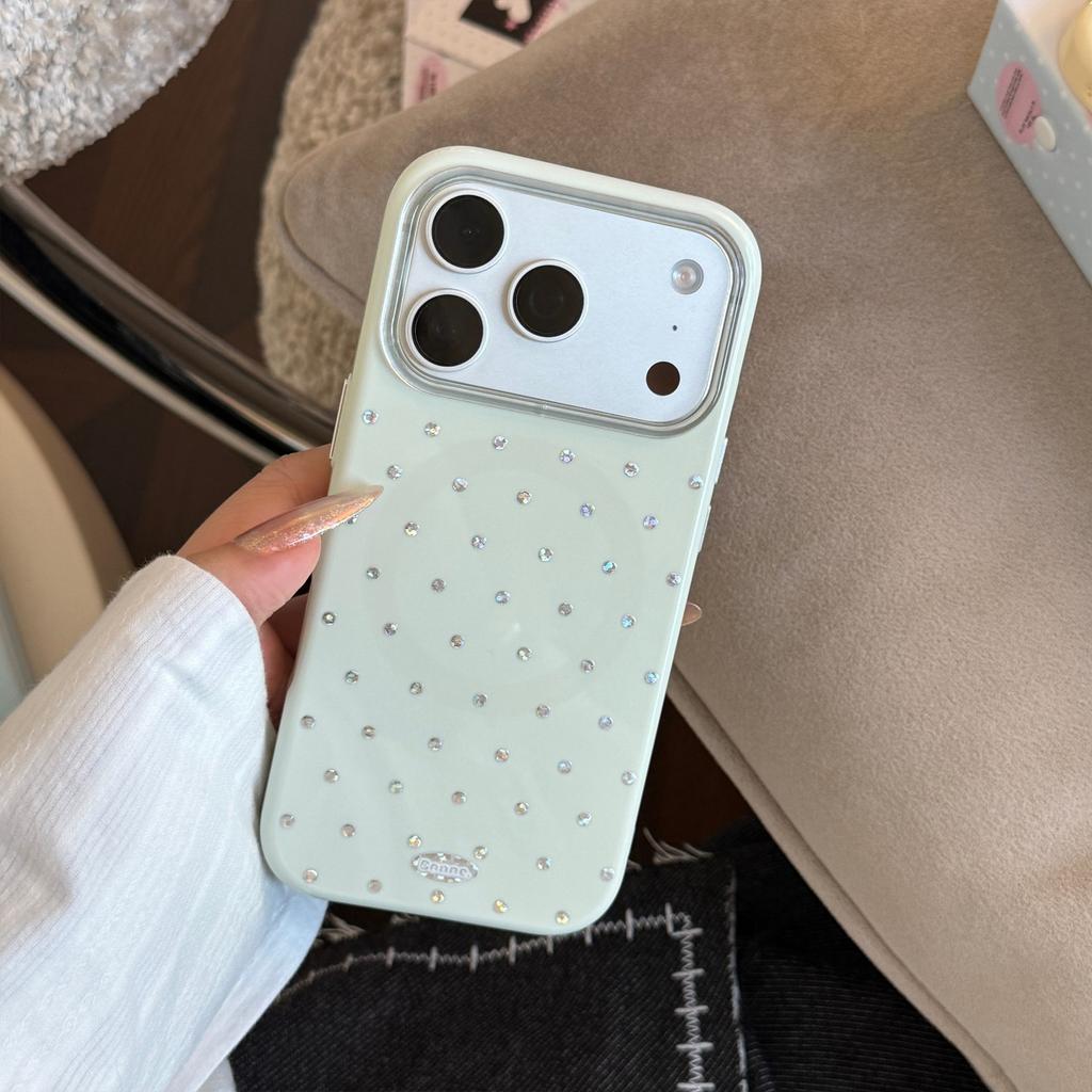 Silver Polka Dot Gold-plated Case Suitable for Apple 17 Pro Max, iPhone 16, Korean-style Minimalist 15 Magnetic Case, 17 Niche