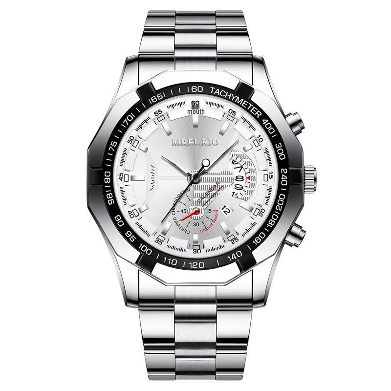 Large Dial Men's Watch with Creative Calendar and Steel Band, Non-Mechanical Oversized Design