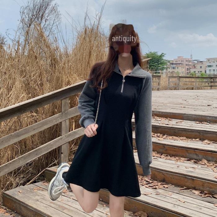 2024 Spring & Autumn Polo Collar Dress: College Style, Sweet Design, Available in Long & Short Lengths for Women