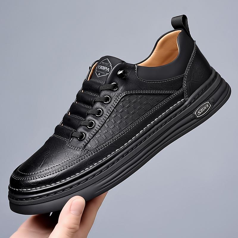 

Мужские модные кожаные кроссовки с мягкой подошвой 2024 года — универсальная повседневная обувь на весну и осень 44 чёрный