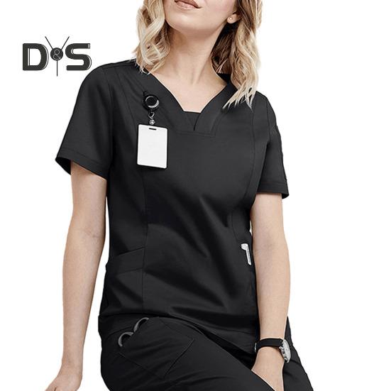 2 stk/sett Dame Sykehusuniformsett V-hals Kort ermet Lommer Topper Elastisk midje Joggebukser Sett Hurtigtørkende Sykehus Tannlege Sykepleierdrakt