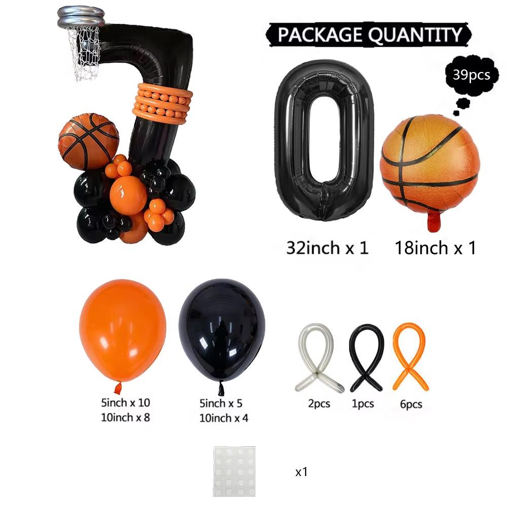 

39 basketball-themed baby balloons, black in color, numbered balloons from 1 to 9, basketball decorative balloons Other