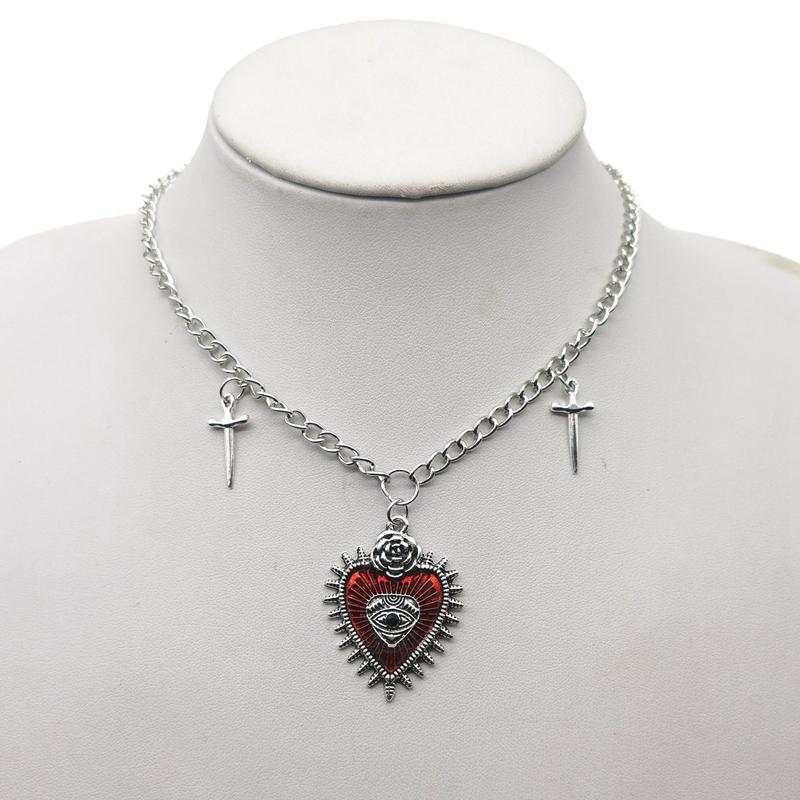 Gothic Hip Hop Y2k Schmuck Pfirsich Herz Blume Kreuz Anhänger Halsketten Vintage Liebe Schwert Auge Dornen Halsband für Frauen mädchen Party