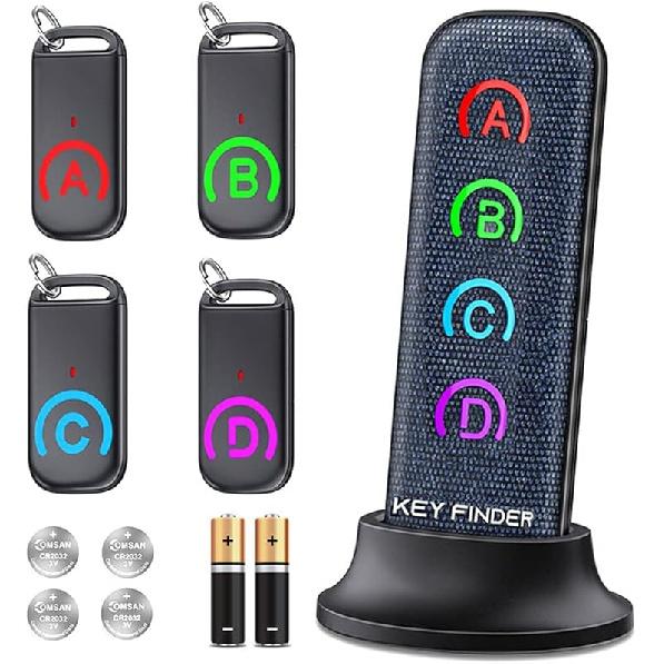 Key Finder Locator: EIRIX New Fabric Wireless Slim RF Key Wallet Finder Item Locator with 80dB Loud Sound and 131ft Working Range, 1 Transmitter + 4