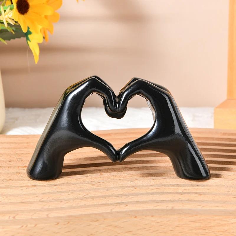 Heart Hand Statue Modern Love Finger Gesture Sculpture for Living Room Bedroom Home Shelf Desktop Decoration