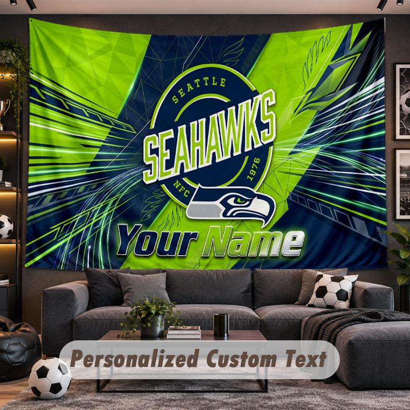 Wall Hanging Tapestry Custom NameSeattle Seahawks Pattern Personalized Printed Fabric Wall Decor