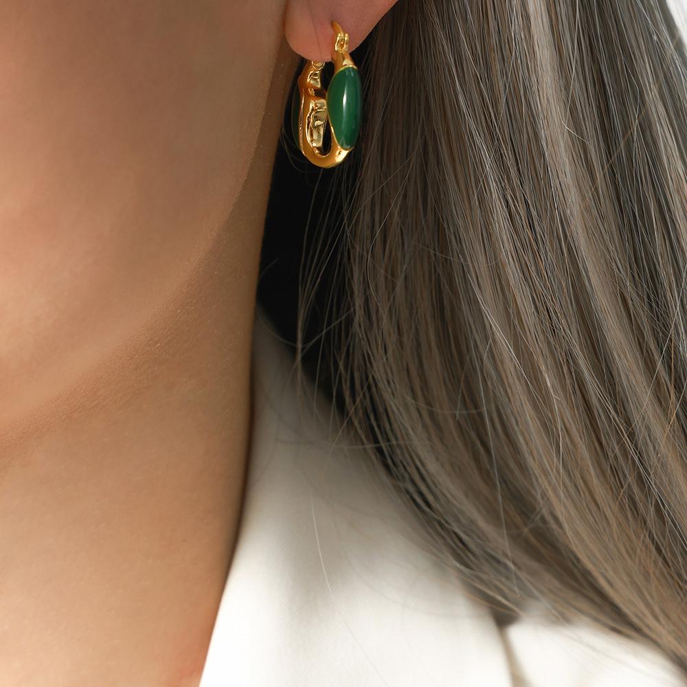 Hong Kong Style Weight Color Glaze Creative Earrings Niche Design Hollow U-Shaped Ear Buckle Trend Personality Geometric Stud Earrings