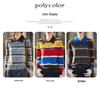 Women's Retro Color Block Striped Polo Knit Cardigan - Long Sleeve, Soft Fluffy Sweater Coat, Age-Reducing Knitwear