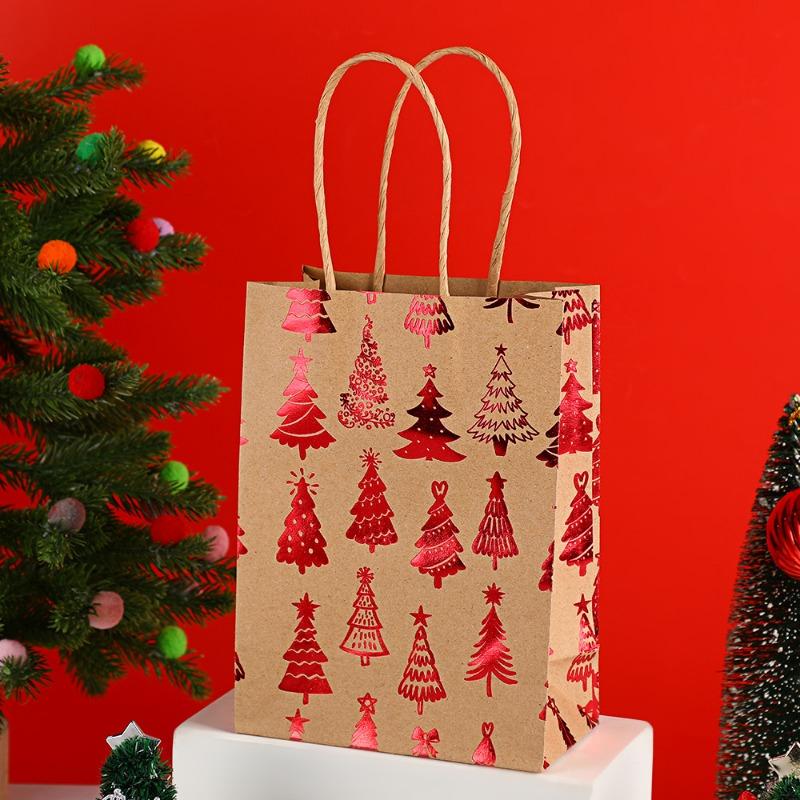 12Pcs 15*8*21cm Christmas Handles Kraft Paper Gift Bags Party Favors Packaging Gift Bag