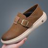 Classic Mens Simple Leather Loafers Non Slip Male Walking Flats Breathable Outdoor Slip On Flats Casual Shoes Driving Sneakers