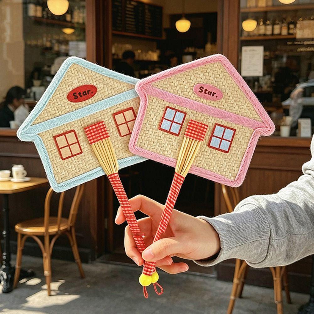 Cute Hand-Woven Fan House Design Decorative Handheld Fans Compact Cattail Fan Home Decor