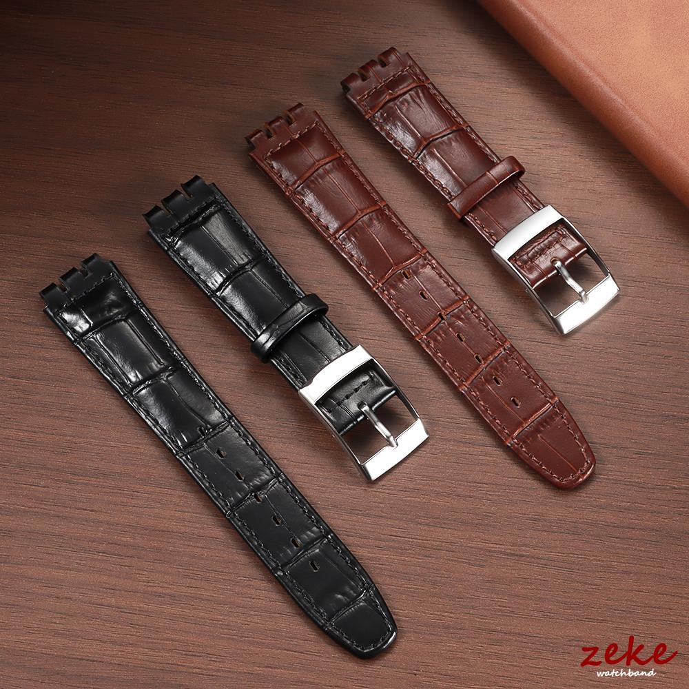 Genuine Leather Watch Strap 17mm 19mm for Swatch Replacement Band Vintage Brown Strap Men Women Sport Band Accessories Bracelet