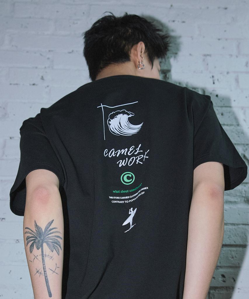 CAMEL WORK Wakeboard Short Sleeve T-Shirt (Black)