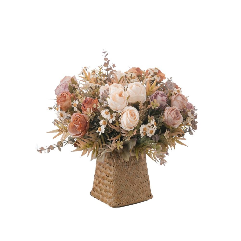 Lifelike Texture Faux Rose Bouquet Artificial Roses Cloth Petals