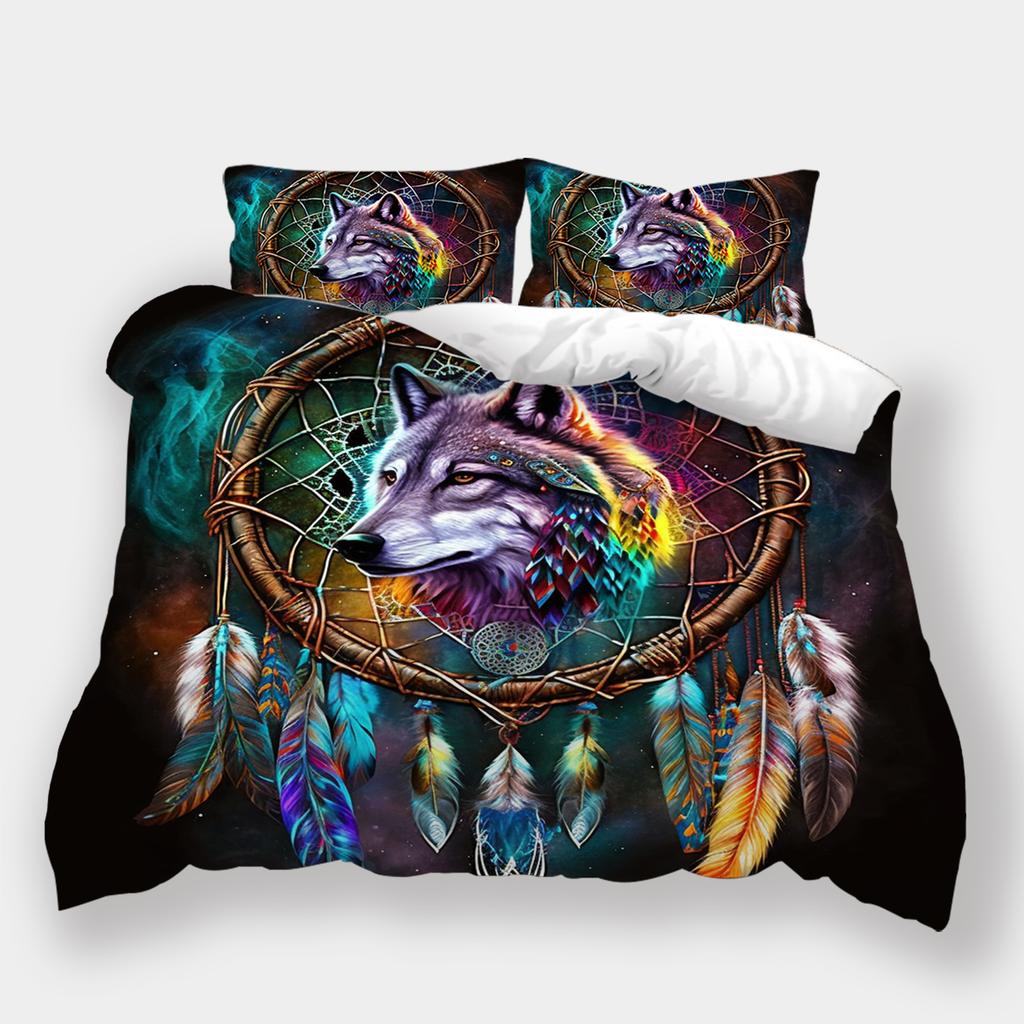Conjunto de cama padrão lobo para casa Dreamcatcher Wolf Series Capa de cama Fronha Capa de edredom AU240 * 270 Decoração extra grande para casa