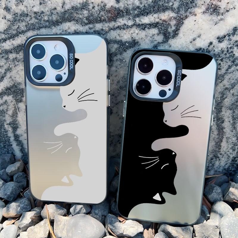 Coque de téléphone Mignonne Dessin Animé Chat Noir Pour iPhone 16 15 Pro Max Plus 14 13 12 11 Pro Max 13 Mini Anti-Choc Couverture Arrière Laser Funda