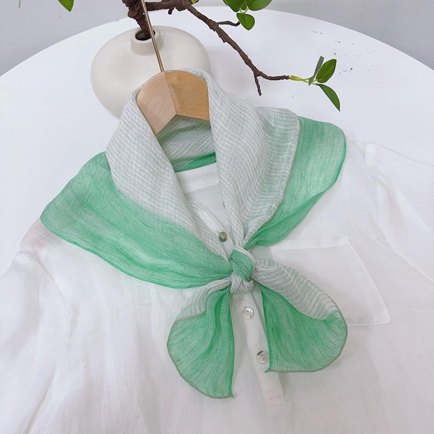 Literary And Elegant Yarn-Dyed Linen Plaid 70Cm Small Square Scarf, Neck Protection Japanese Simple And Versatile Small Scarf