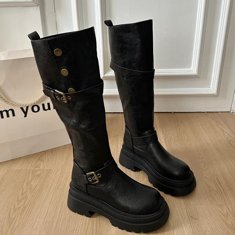 Brown thick-soled retro boots women's 2025 new autumn Maillard long boots tall knight boots thin boots