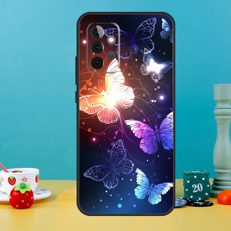Black Beautiful Butterfly Case For Samsung Galaxy A25 A54 A34 A14 A52 A32 A12 A13 A33 A53 A15 A16 A36 A56 A26 A05 A35 A55