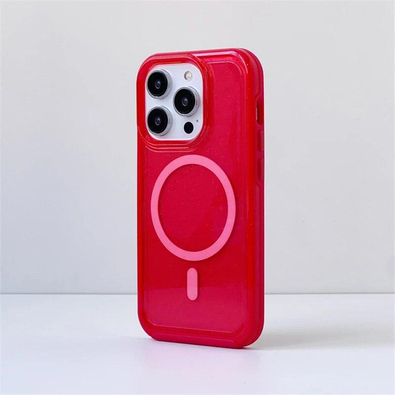 Fluorescenční třpytivé magnetické pouzdro pro IPhone 15 14 Pro Max 12 11 Pro Max Candy Transparentní silikonový nárazník pro bezdrátové nabíjení