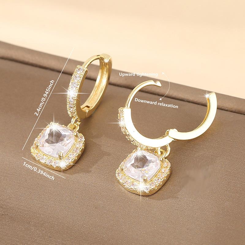Luxury Square Micro Paved Zircon Earrings Women Elegant Versatile Commuter Hoops Fashionable Dangle Earrings Jewelry