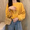 New Autumn Korean Style Loose Fit Long Sleeve T-Shirt for Women, Solid Color Base Top